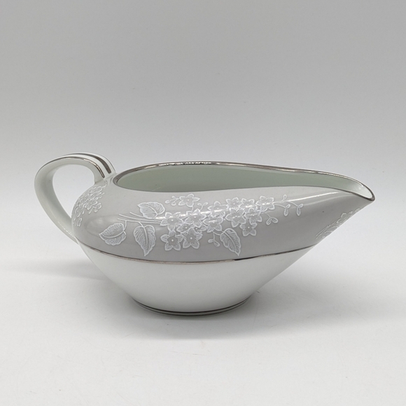 Noritake Sabrina White Grey Silver Floral Ceramic Creamer - Picture 1 of 12